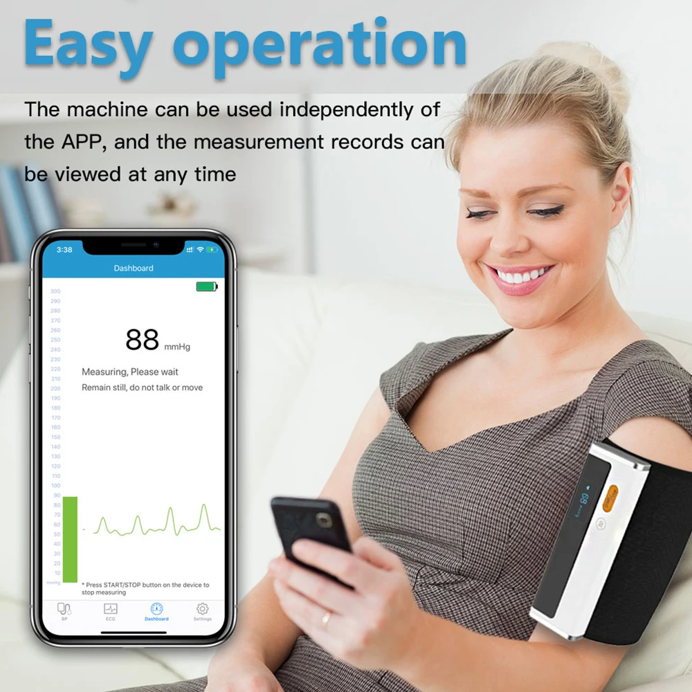 Wireless Bluetooth Smart Blood Pressure Monitor Uppr Arm Cuff BP Machine with ECG Monitor and EKG Free APP Support 4