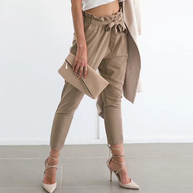 Женские шифоновые шаровары с завышенной талией повседневные брюки завязкой