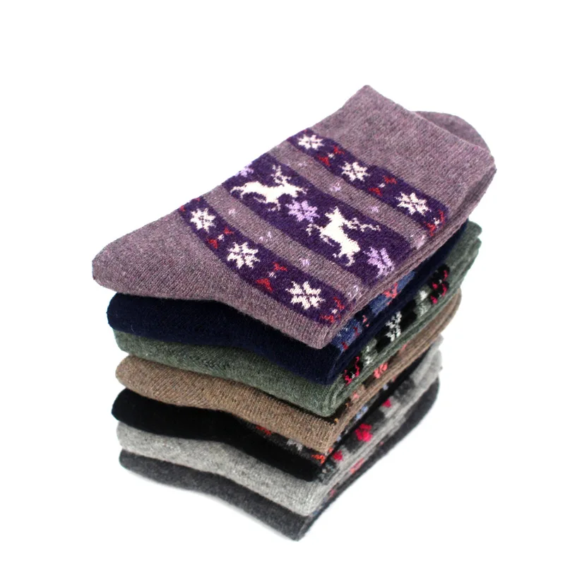 1 пара, зимние шерстяные носки женские теплые рождественские носки до середины икры шерстяные носки со снежинками и оленями, удобный подарок для девочек, милые носки