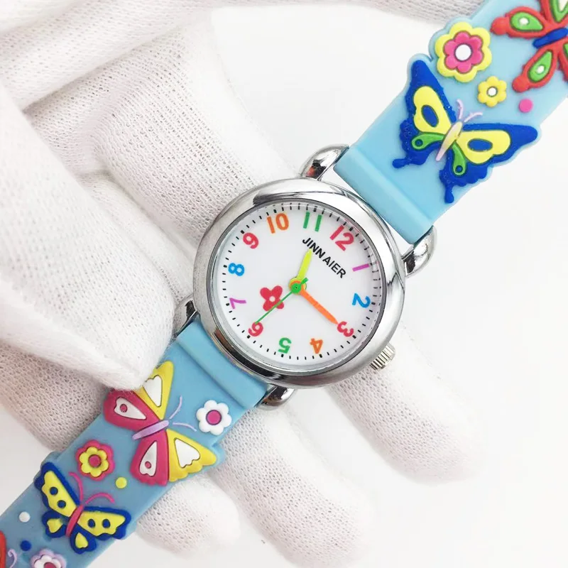 Милые аналоговые кварцевые часы с 3D рисунком животных для девочки, мальчики, дети, Детские Модные наручные часы, силиконовые женские часы montre - Цвет: style 1 blue