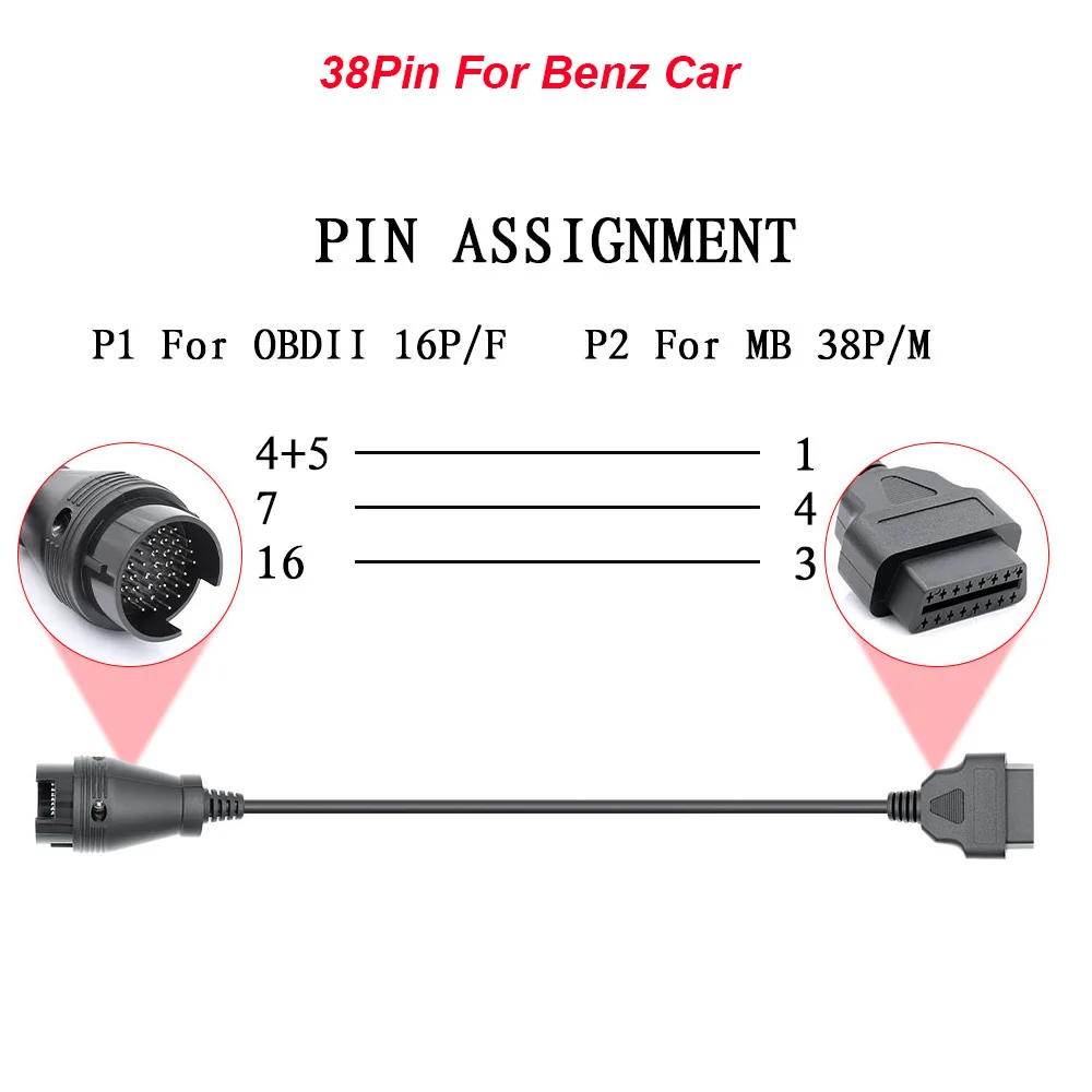 Для автомобиля Benz 14 Pin 38 Pin разъем для Star OBD к OBD2 сканер автомобильный диагностический инструмент удлинитель для автомобиля Mercedes Benz - Цвет: For Benz 38pin