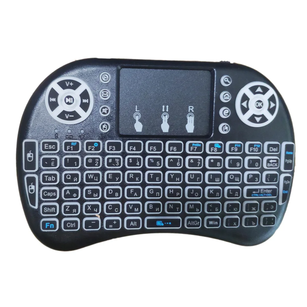 Backlit English Russian French Spanish Portuguese 2.4G Air Mouse Remote Touchpad for Android TV Box PC I8 Mini Wireless Keyboard keyboard on pc