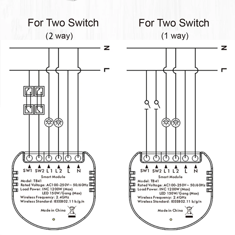 Tuya Smart Life Wifi 2 Gang 2 Way Light Switch Module DIY Breaker Power Monitor App Remote Control Works With Alexa Google Home