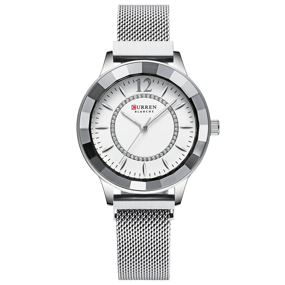 CURREN 9066, Роскошные Кварцевые часы, модный дизайн, очаровательные Стразы, женские часы с ремешком из нержавеющей стали, женские часы, reloj mujer - Цвет: Серебристый