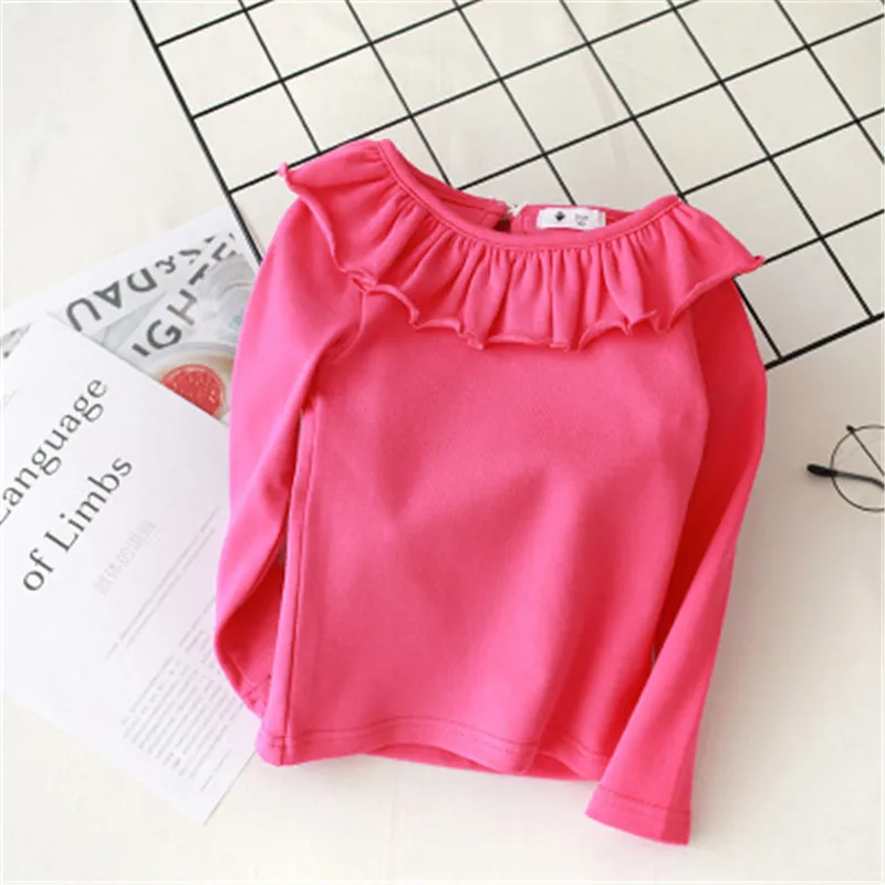Хлопковая рубашка для маленьких девочек Однотонные топы с длинными рукавами на весну-осень, базовая футболка для девочек AA3836 - Цвет: rose
