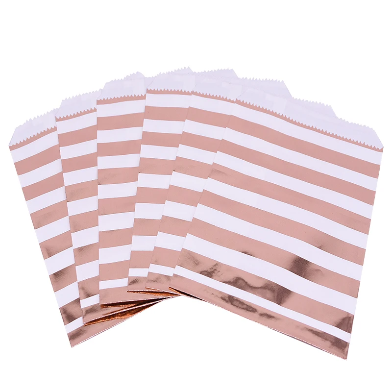 stripe paper bag 25/50 шт. крафт Бумага Сумки Звезда розового золота в горошек роскошная коробка для конфет Печенье в подарок для детей хлопковая сумка для детей День рождения упаковочные материалы для подарков - Цвет: stripe paper bag