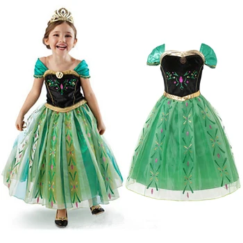 

Girls Princess Anna Dress Cosplay Anna Elsa Costume Coronation Gown Girl Sleeveless Print Clothes Child Kids Party Summer Dress