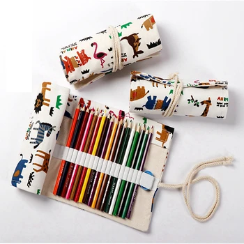 

Cute Animal Pattern 36 Holes Pencil Case Portable Canvas Art Pen Bag Pouch School Supplies Pen Storage Stationery for Student