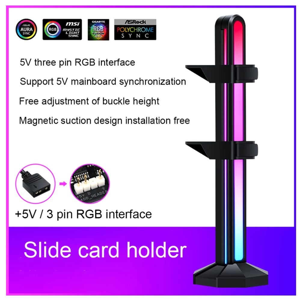 5V 3Pin ARGB Light Graphics Card Vertical Support Magnetic Headset Holder Stand for Gamers Gaming PC
