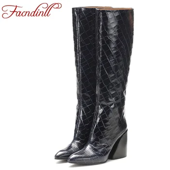 

FACNDINLL plus size 34-45 new sexy high heels 2019 fashion autumn winter warm shoes woman knee high boots black zipper ladies