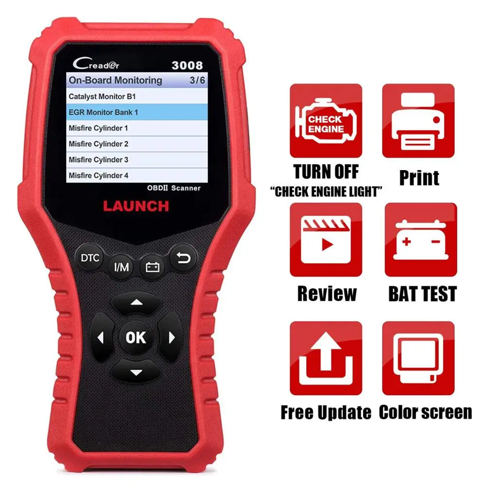 

LAUNCH X431OBD2 Code Reader CR3008 Full Obd2 Mode Scanner Print Diagnostic Report Check Engine Live Data free update PK KW850