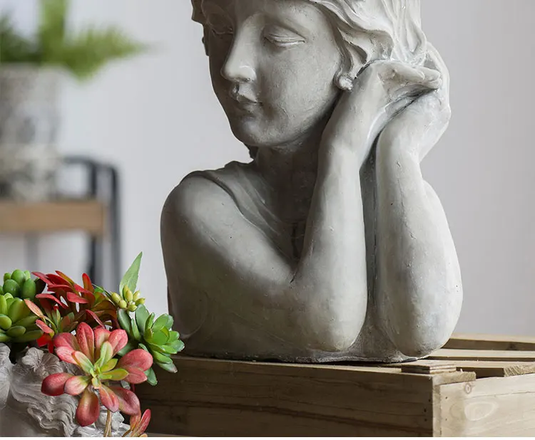 Винтажное искусство цемент портрет Скульптура девушки цветочный горшок креативный Сад Открытый Сад Почва горшках декоративный цветочный горшок