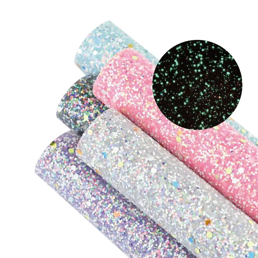 HSDLeather 20*34cm Glitter Noctilucent Fabric Chunky Synthetic Leather | Дом и сад