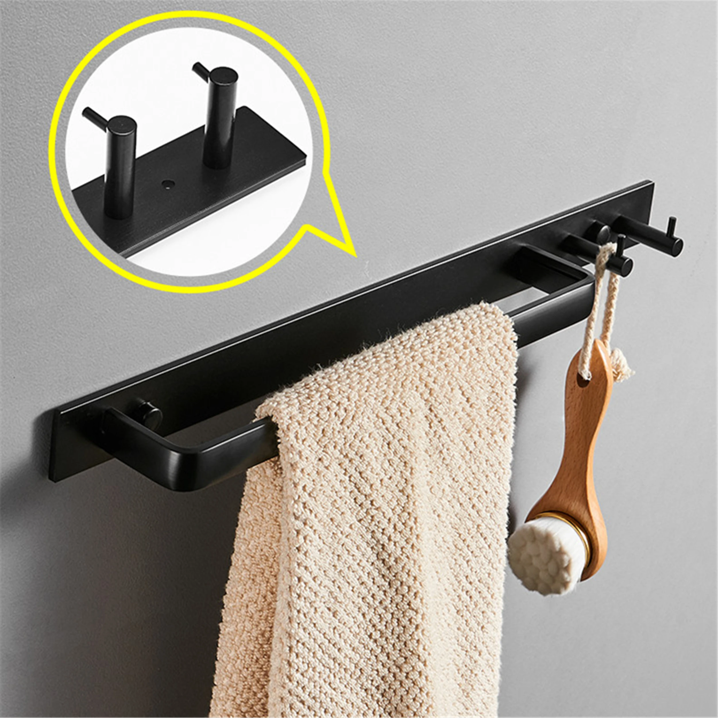Space Aluminum Black Towel Bar Wall Mounted Bathroom Towel Rack