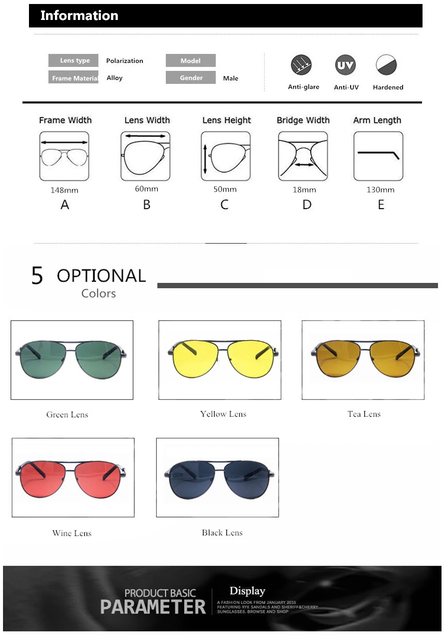 Сильная оправа поляризованные мужские очки ночного видения для вождения, металлические солнцезащитные очки для водителя, антибликовые солнцезащитные очки UV400 A29