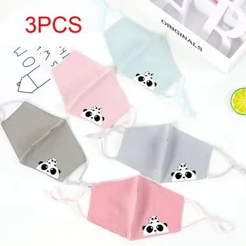 

3PCS Child Cute Mouth Mask Cartoon Panda Pattern Cotton Mask Anti Pollen Dustproof Face Mask Reusable Breathable Protective Mask