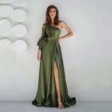 Yipeisha – robe de soirée en Satin rouge, col transparent, manches longues, asymétrique, robe de bal, sirène, sur mesure, arabie saoudite 