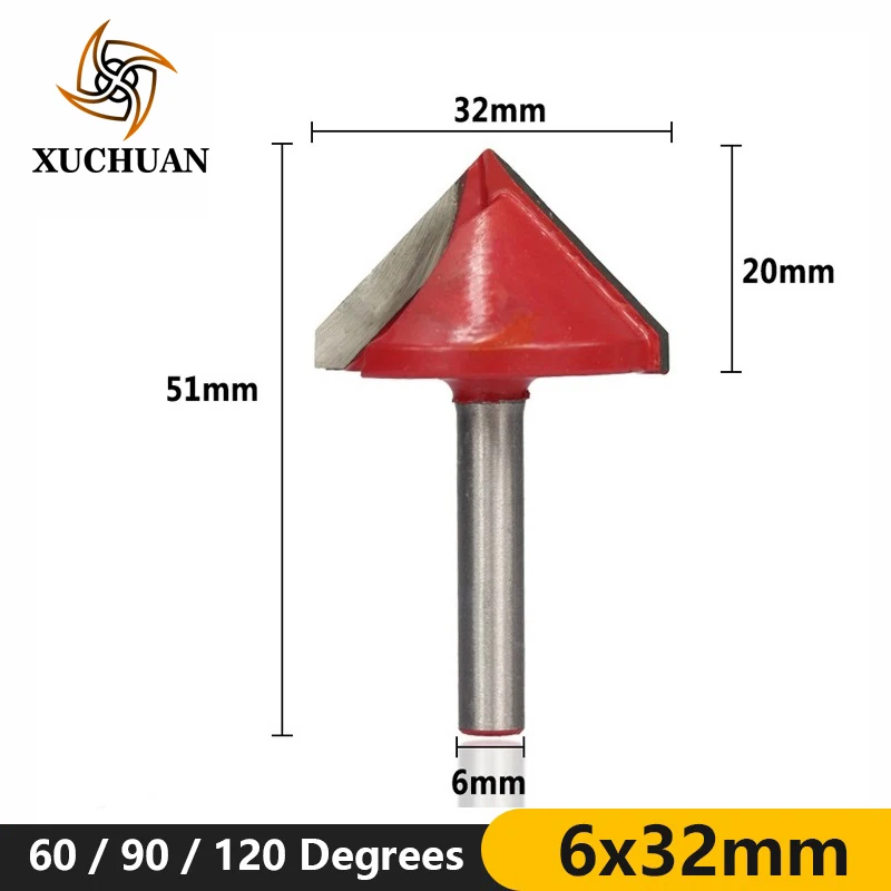 

1pc 6x32mm 60/90/120 Degrees Wood Trimmer 3D Router Bit For Woodworking Milling v Shape Engraving Bit Wood Router Bit