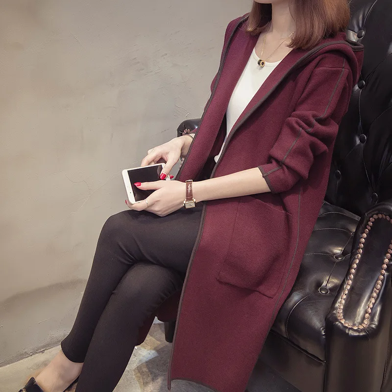 Best Price Jd6554 Sword Winter New Style Hooded Furry Ball Mid-length Knitted Cardigan Best Price Jd6554 Sword Winter New Style Hooded Furry Ball Mid-length Knitted Cardigan