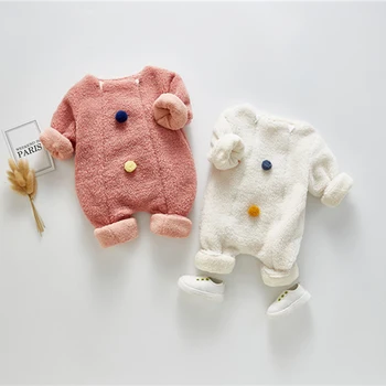 

thcik romper newborn baby boy/girls pompom button design infant kids bodysuit toddler clothing set long sleeve infant onesie
