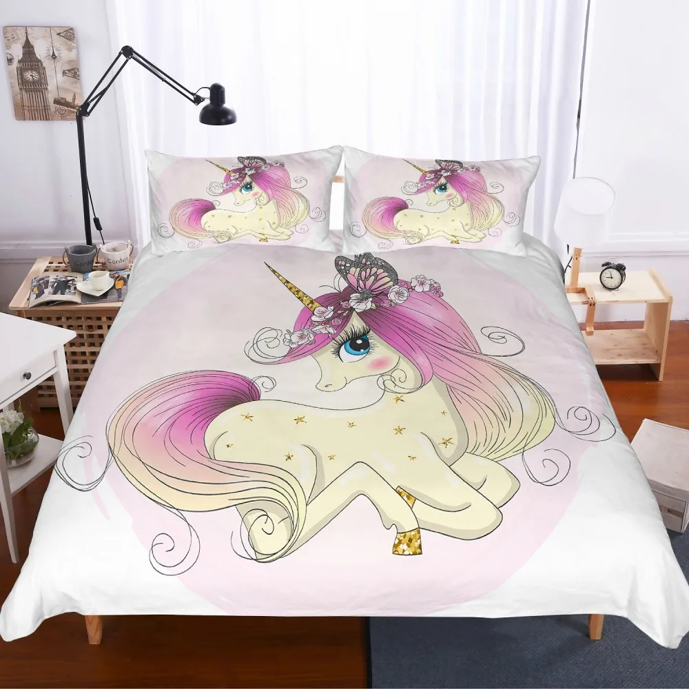 

3D Print Unicorn Dream Bedding Set 2/3PCS Microfiber Bedspread Girls Bedding Sets Throw Pillow Cover Queen King Size Bed Sets