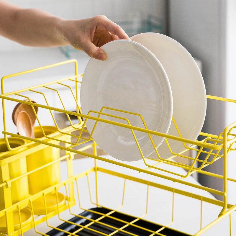 2 Layer Dish Drainer Kitchen Dish Rack Cutlery Cups Drain Rack