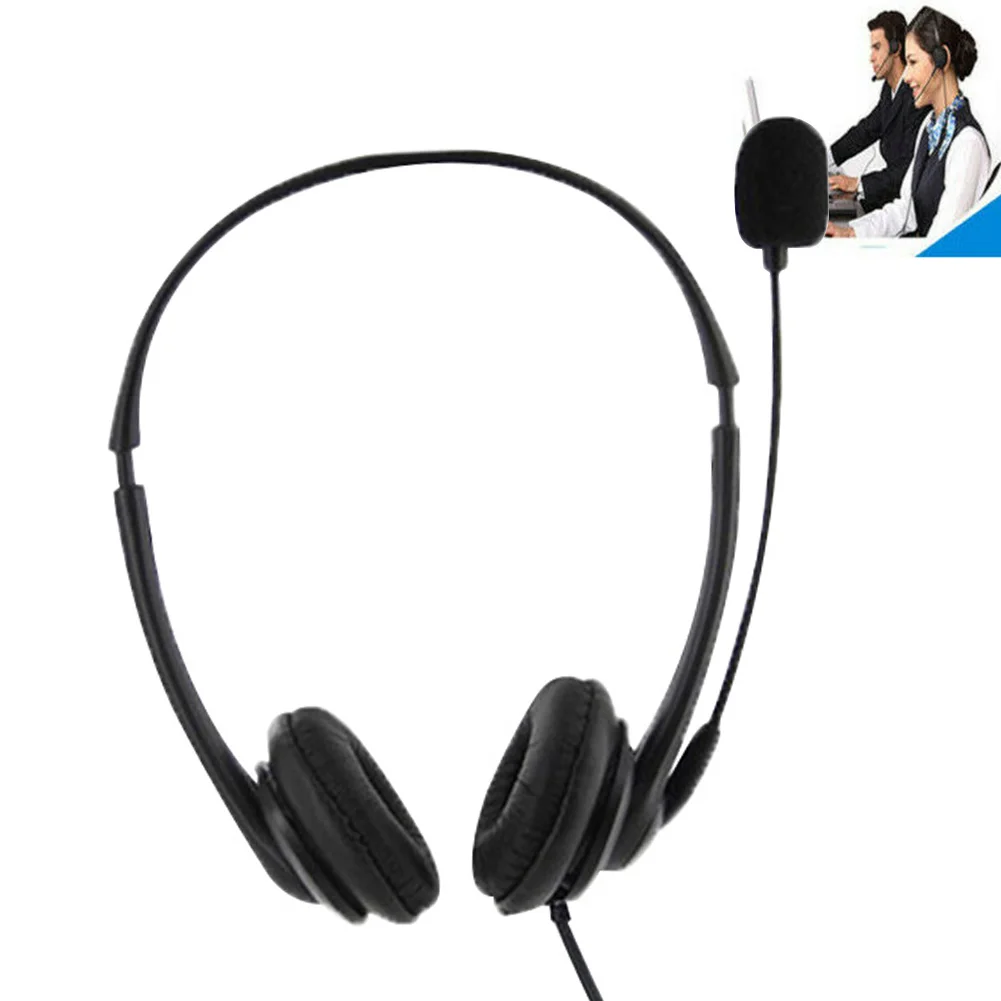 Ear Protective Call Centre Telephone Traffic Noise Cancelling Office Left Right Corded Headset Microphone USB Port 360 Rotatable