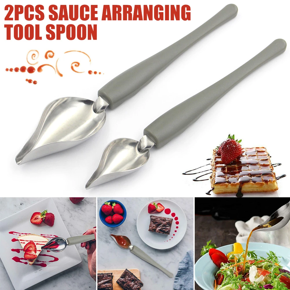 Sauce Ladle with Spout,Plate Dish Sauce Painting Pencil Chef Painting Draw Tools Xcvbnm Chefvalon Sauce Plating Art Pencil,Chef Culinary Pencil,Stainless Steel Decorating Spoon 2PCS S+L