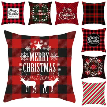 

45X45cm 1pc Christmas Pillow Case Cover Sofa Pillows Cover Xmas Decor Plaid Print Pillow Covers