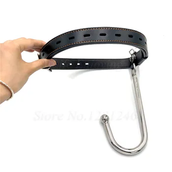Adjustable PU Leather Handcuffs Chastity Belt With Stainless Steel Anal Hook Fetish BDSM Bondage Restraints Butt Plugs Sex Toys 5
