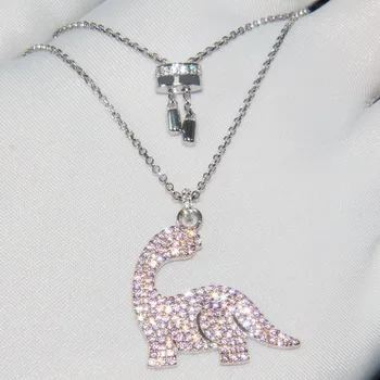 

Baoyocn Fashion Real 925 Sterling Silver Pink Dinosaur Pendant Necklace Pave Cubic Zirconia Stones Women Luxury Animal Jewelry