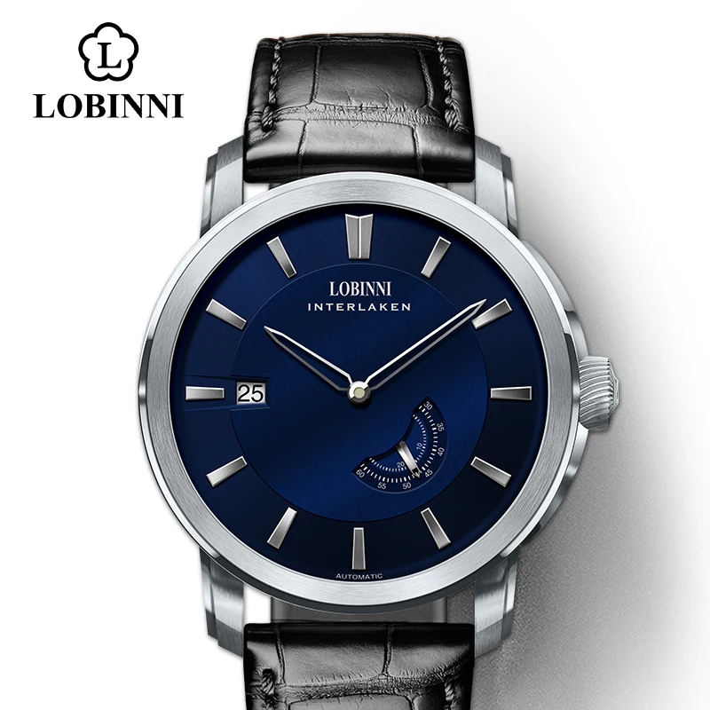 Blue-Leather Японские автоматические мужские часы t LOBINNI от роскошного бренда, сапфировые водонепроницаемые мужские наручные часы 50 м с кожаным/стальным ремешком - Цвет: Blue-Leather
