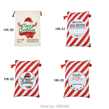 

128pcs/lot Red Stripe Santa Sacks Candy Cane Christmas Santa Drawstring Canvas Bag Personalized Kid Gift Santa Bag Large