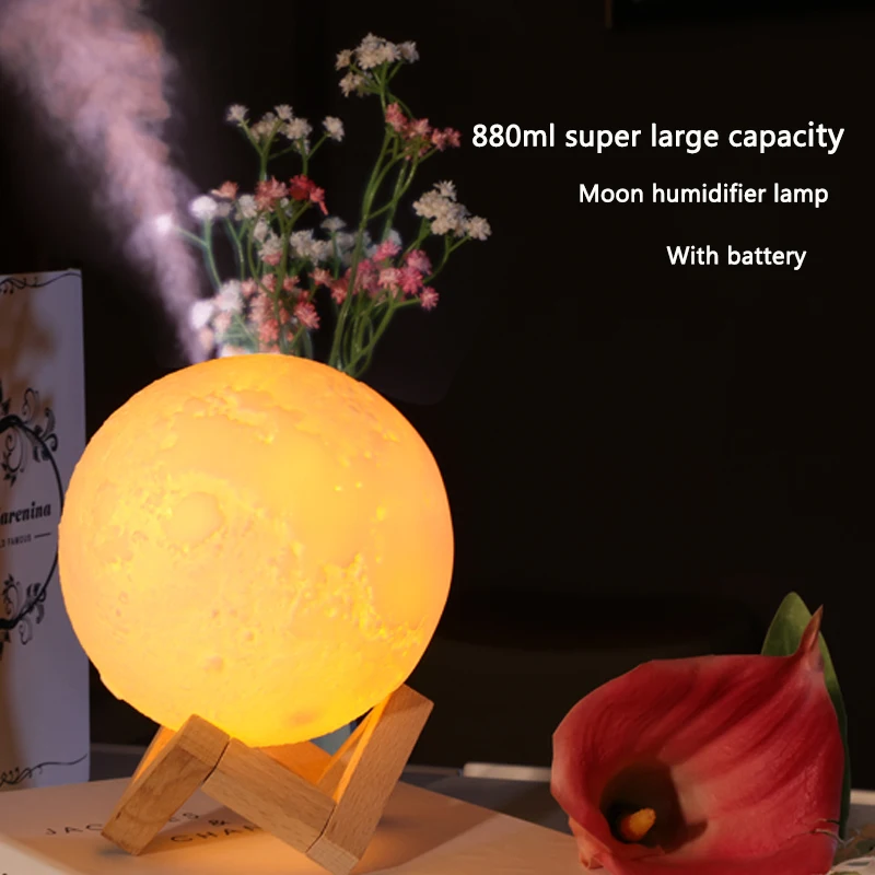 

880ML Air Humidifier 3D Moon Lamp Diffuser Aroma Essential Oil USB Multifunction Humidifier Full Moon Night Light Mist Purifier