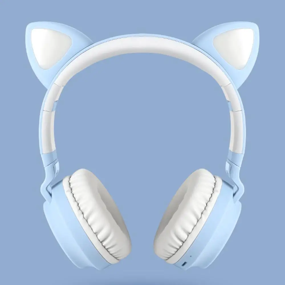 Wireless Bluetooth 5 0 Headset Adjustable Head mounted HiFi Stereo Sound LED Light Headphones Foldable Cute Cat Ears Music