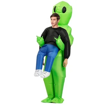 

Halloween Costume Women Men Green Alien Cosplay Adult Funny Blow Up Suit Party Fancy Dress Green Alien Carrying Human Costume