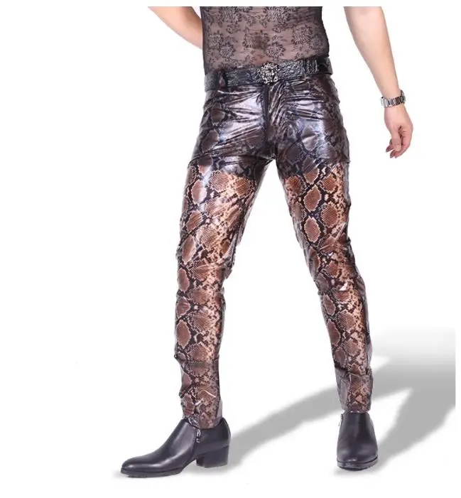 Men Sexy Faux Leather Pants Trousers Slim Tight Stretchy Straight Legs Casual Stylish