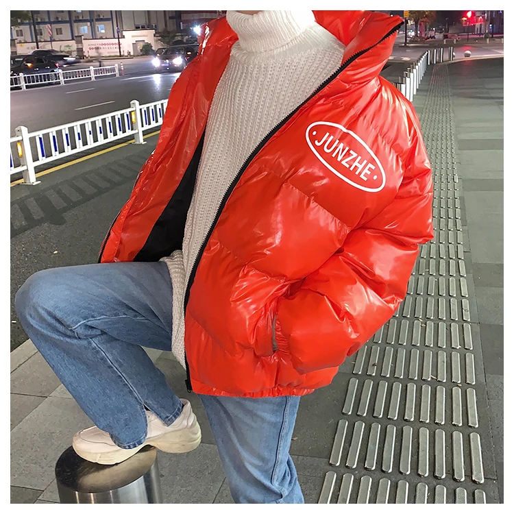LAPPSTER Japanese Streetwear Winter Jacket Mens Glossy Hip Hop Bubble Coat Parkas Oversized Korean Warm Red Jackets Coats - Цвет: Orange