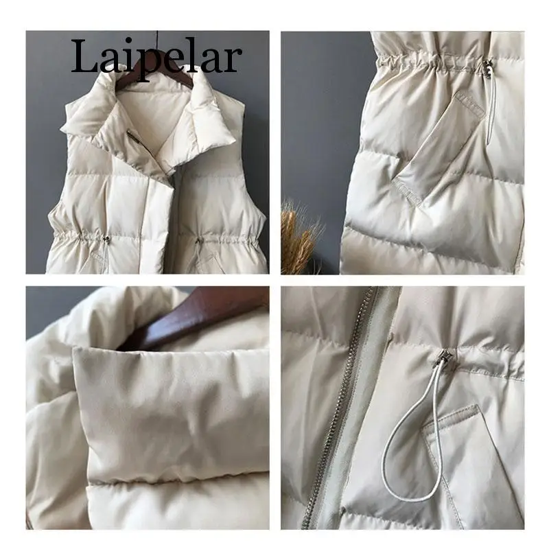 Winter Vest Chalecos Para Mujer Winter Jacket Women Long Vests New Korean Stand-up Collar Cotton Waistcoat Gilet Female
