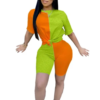 

Littlerossa 2020 Women Sets Summer Tracksuits Patchwork Sportswear Tops+Shorts Suit Two Piece Set Club Party Street Sexy Outfits