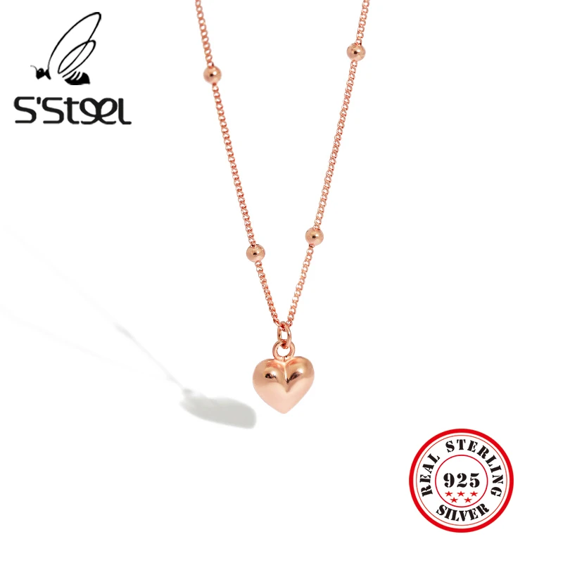 

S'STEEL Heart Necklaces For Women 925 Sterling Silver Korean Bead Chain Pendants Necklace Colgantes De Plata De Ley 925 Jewelry
