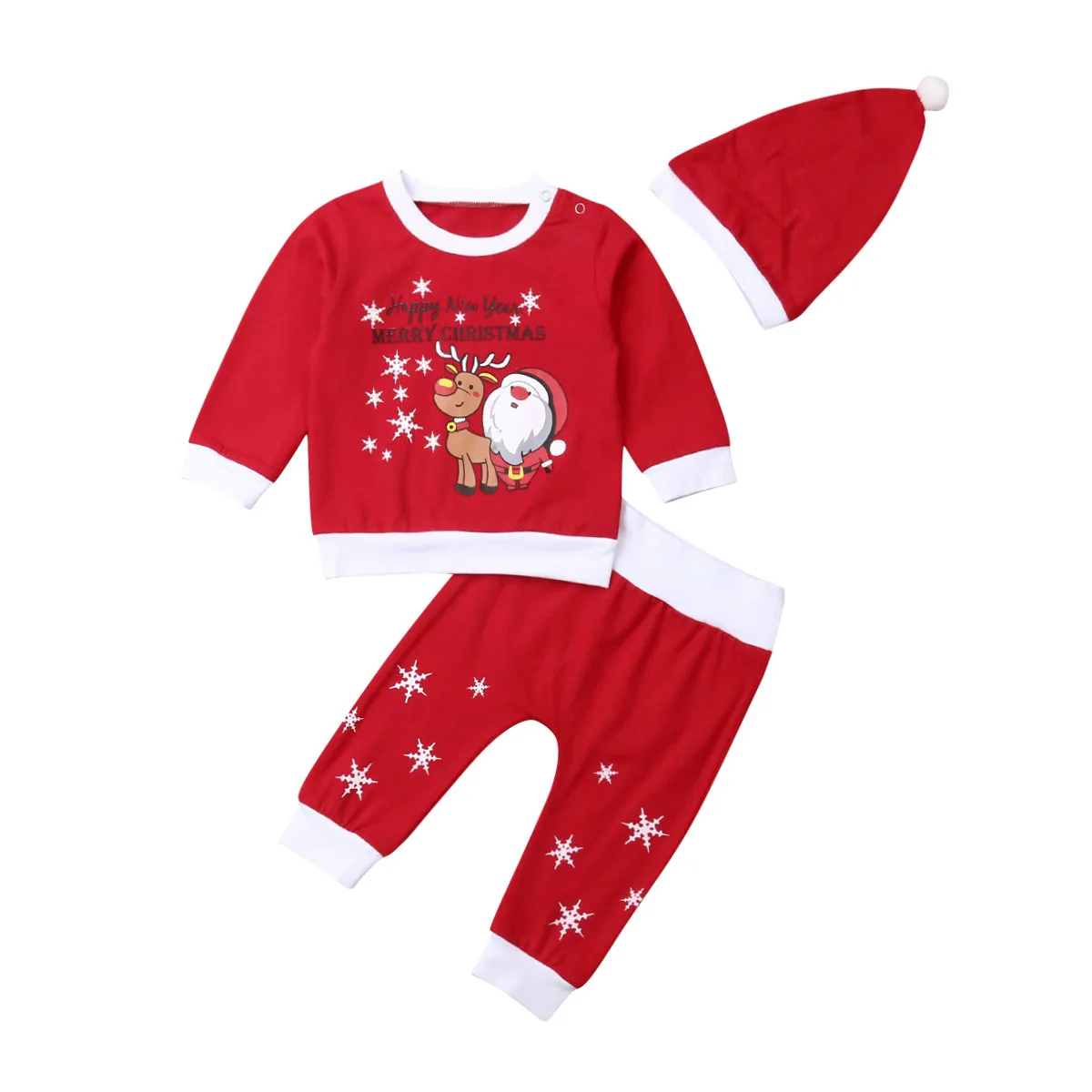 Детский Рождественский комбинезон из 3 предметов для маленьких мальчиков и девочек, футболка с надписью «My 1st» комплект со штанами и шляпой Рождественский комплект, Модный хлопковый впитывающий пот Санта-Клаус