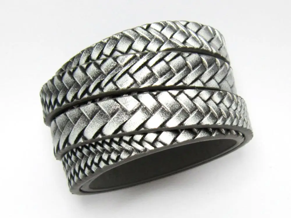 

10mm mens bracelet leather Silver weave 10x2.5mm leather cord braid face