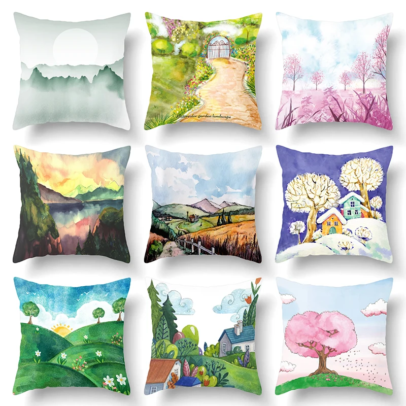 Tree Plant Print Plush Cushion Cover Natural Scenic Pattern Decorative Sofa Throw Pillow Home Decor Square Pillowcase | Дом и сад