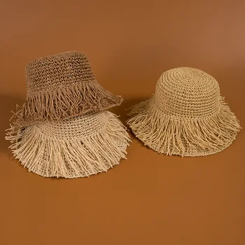 

Hat Women's INS Tassels Handmade Straw Hat Korean-style Cool College Style Sun-resistant Foldable Outdoor