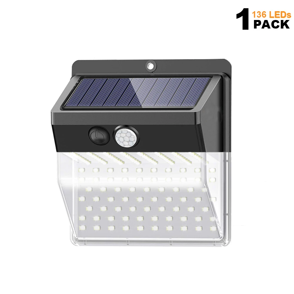 208 светодиодный солнечный светильник s открытый светодиодный датчик движения на солнечной энергии лампа 3 режима IP65 Водонепроницаемый садовый настенный светильник для двора гаража - Испускаемый цвет: 1 Pack 136LEDs