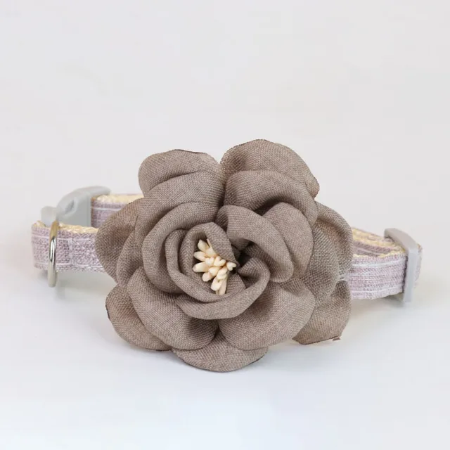 Camellia Soild Pet Collar Kitten Flower Cat Cotton Collar Adjustable Puppy Necklace Decoration Cat Accessories Pet Supplies brown
