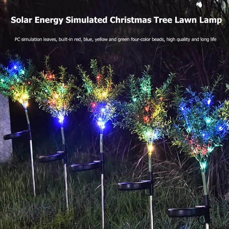2pcs Xmas Tree Solar LED Lawn Lamp Spike IP65 Outdoor Garden Colorful Light Garden Decoration Light for Christmas Dropshipping
