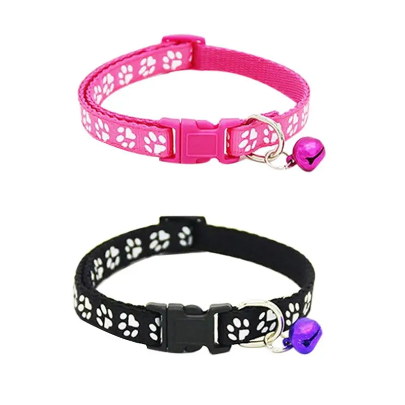 2 Pack Adjustable Cat Collar with Bell, Fashion Paw Print Design Pet Collar, Safety Quick Release Breakaway Collar for Cats (Ros