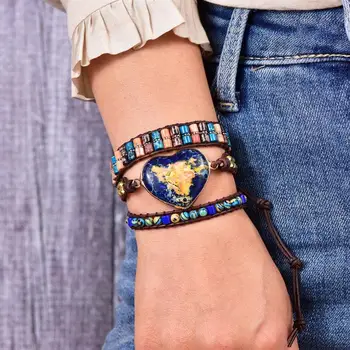 

3 Strands natural stone Leather Wrap Bracelet handmade jewelry gift drop shipping